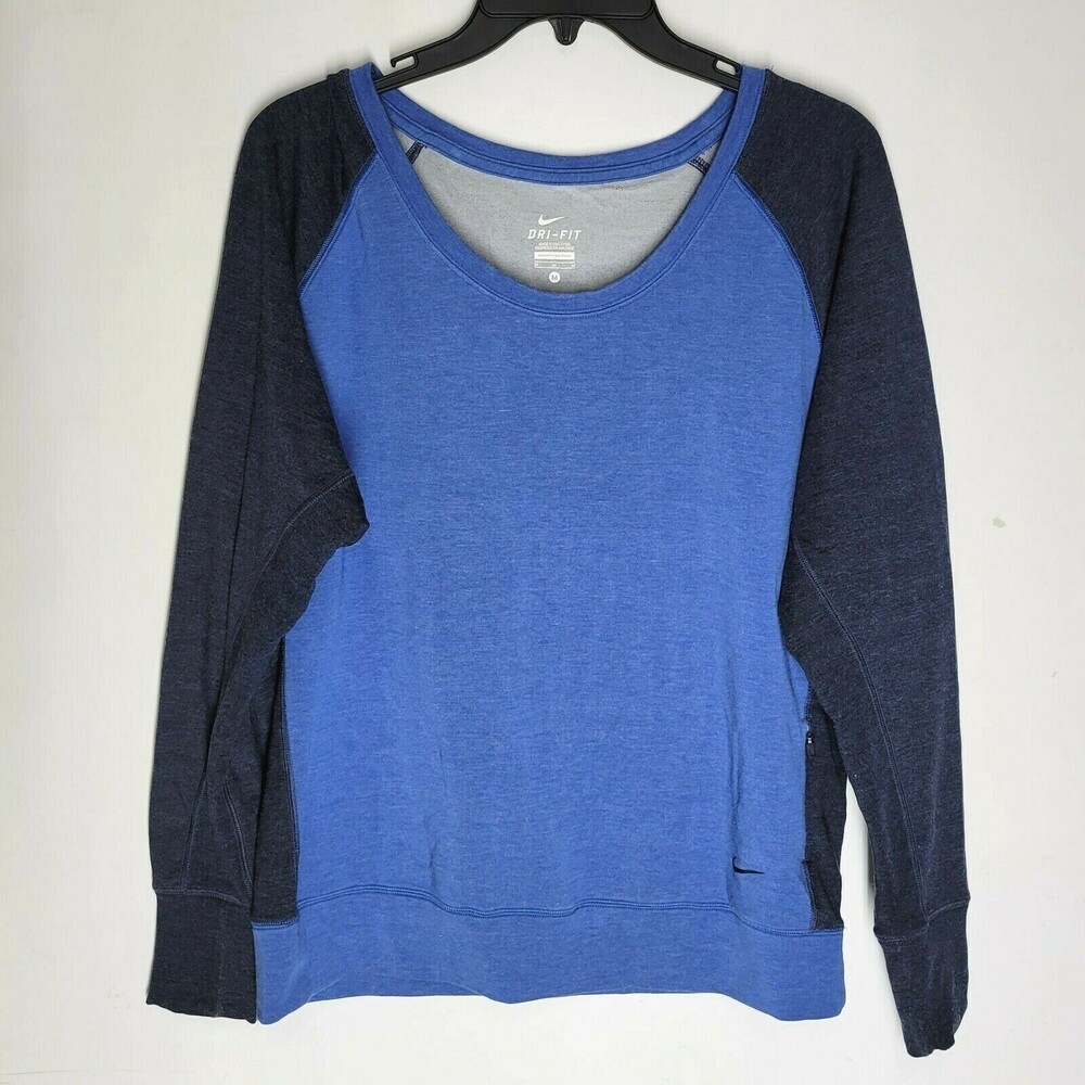 Nike Dri-Fit Womens Long Sleeve T-Shirt Blue Athletic Stretchy Scoop Neck Medium
